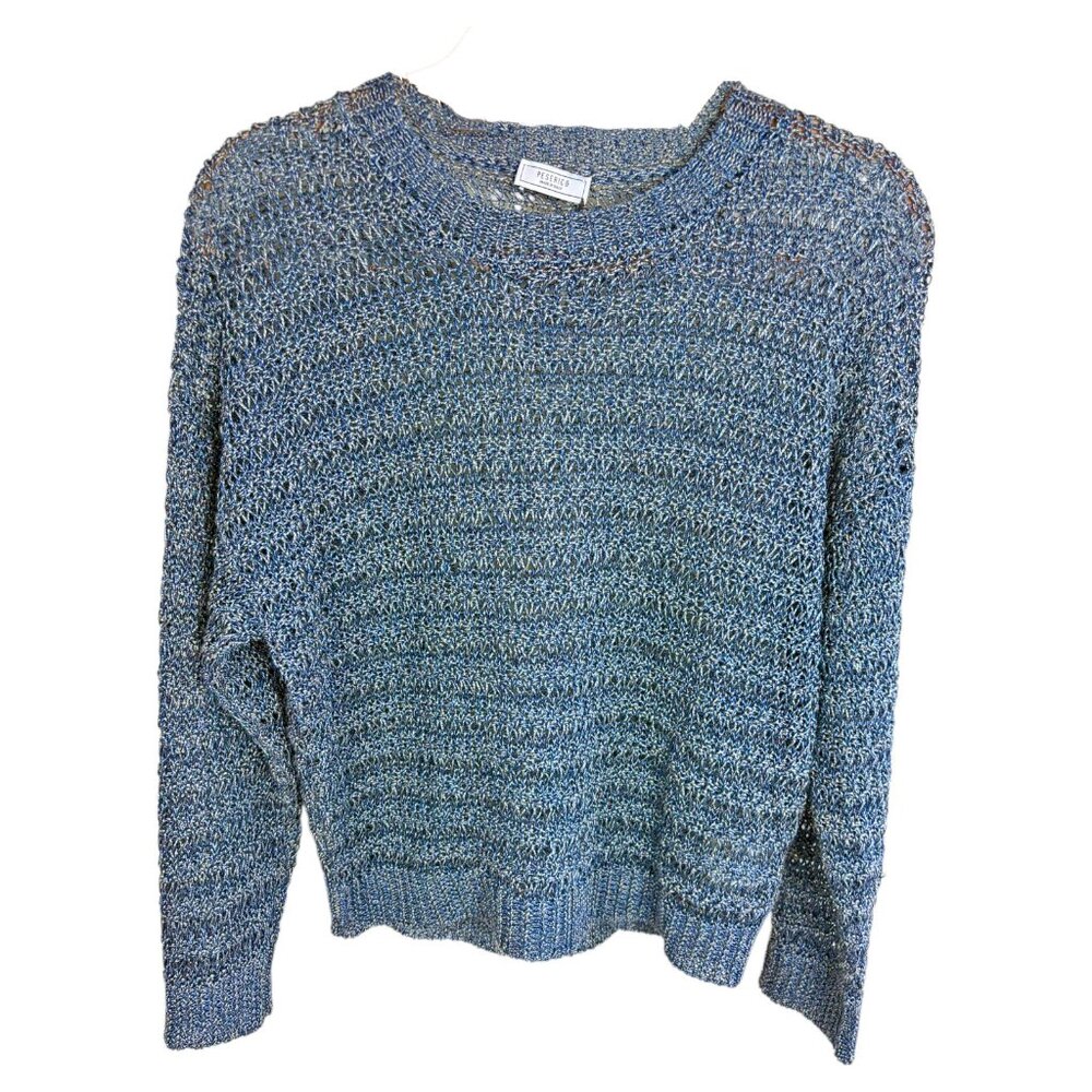 Peserico Blue Open Knit Linen Blend Crewneck Italian Sweater - Picture 3 of 9